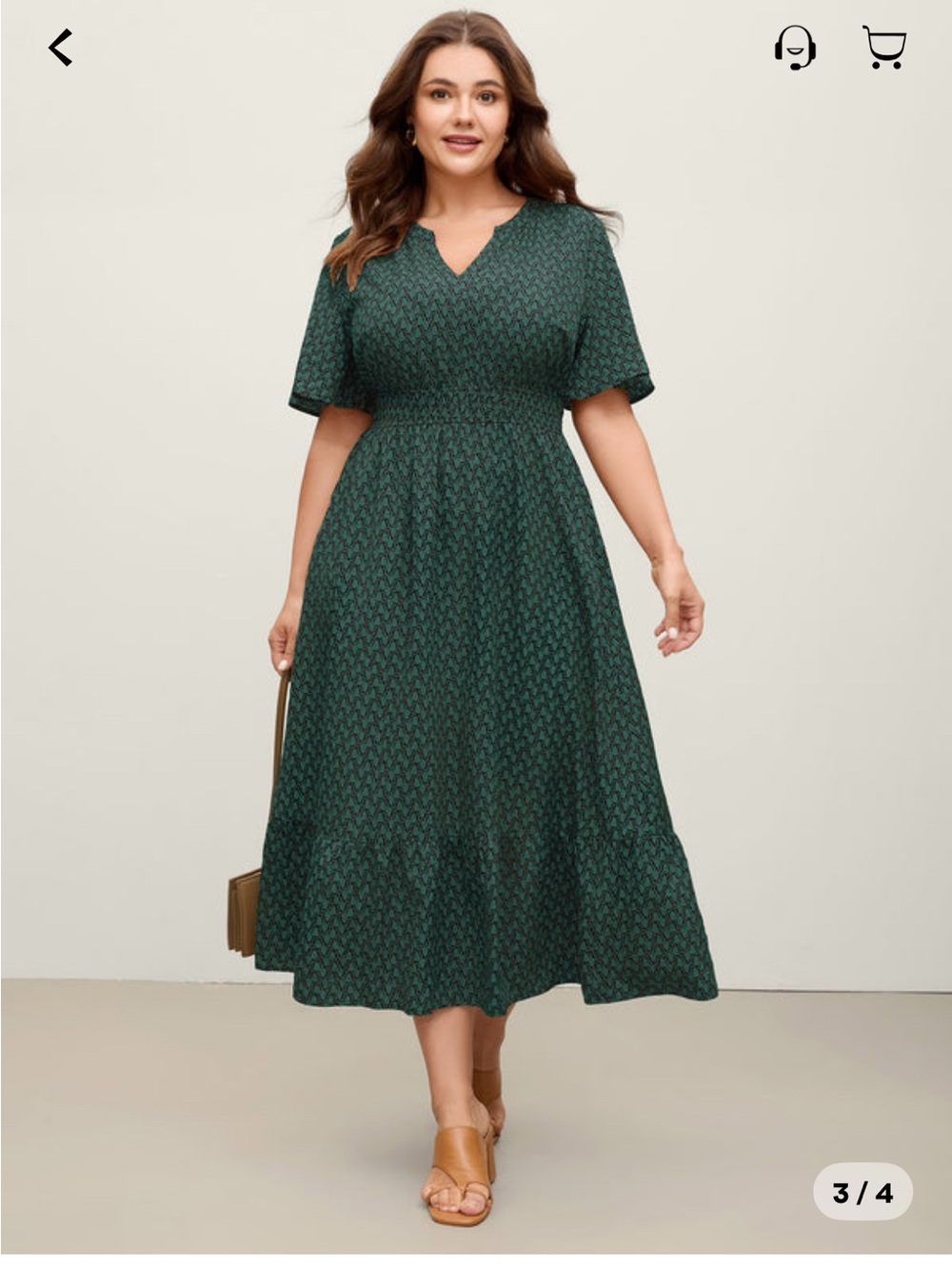 BloomChic Forest Green Printed V-Neck Midi Dress